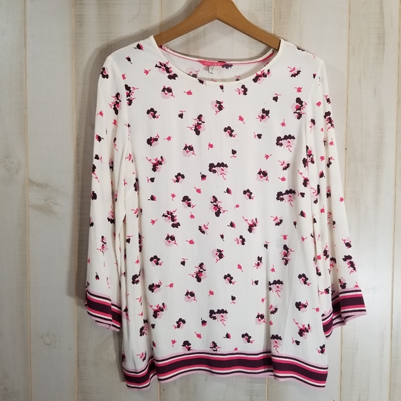 Joules White Pink Floral 3/4 Sleeve Top Size 8 - Picture 3 of 6